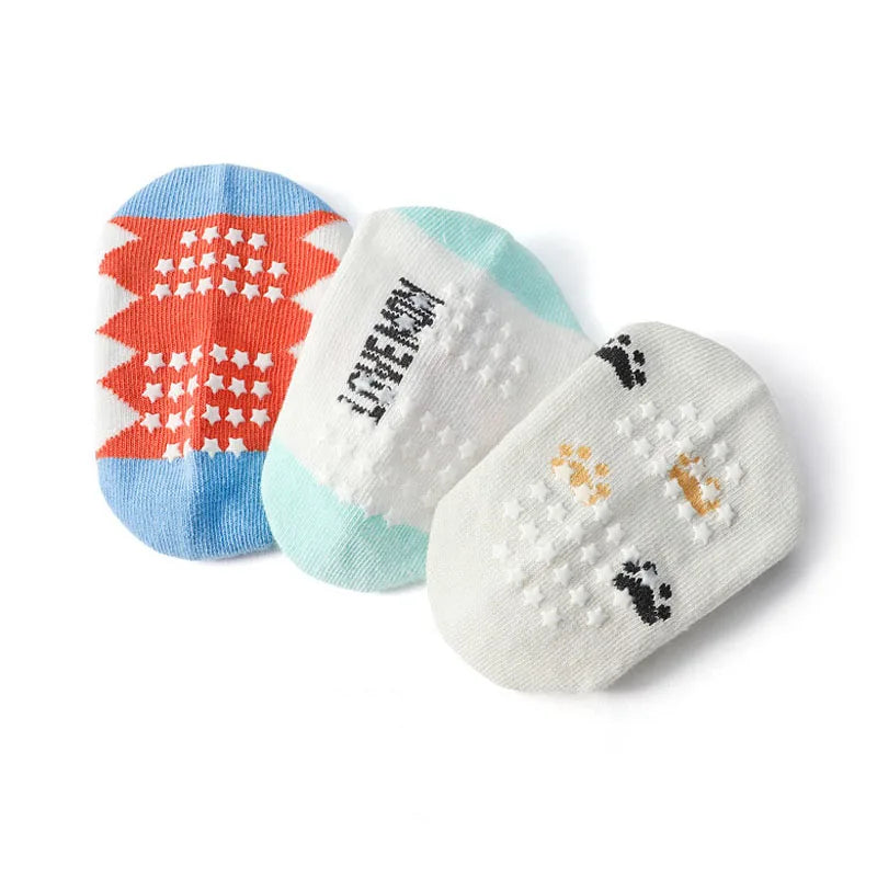 6 Pairs Kids Socks Cartoon Animal Pattern Cotton Non-Slip Floor Socks for Boys Toddler All-Season