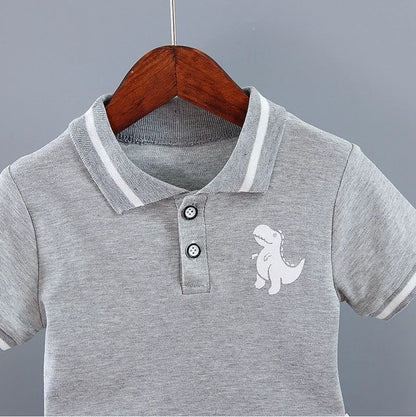 Infant Baby Boy Sets Summer Clothing Casual Sport Suit POLO Shirt + Shorts 2Pcs Set Boys Kids Grey Dinosaur Print Tracksuit