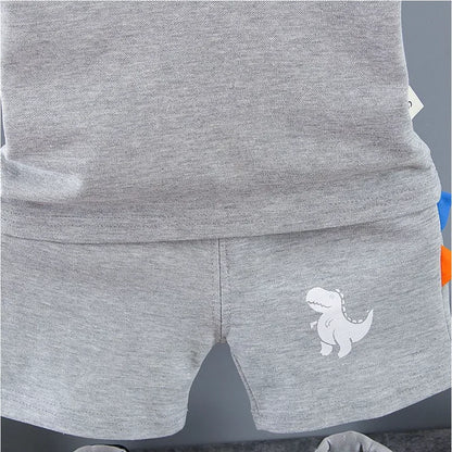 Infant Baby Boy Sets Summer Clothing Casual Sport Suit POLO Shirt + Shorts 2Pcs Set Boys Kids Grey Dinosaur Print Tracksuit